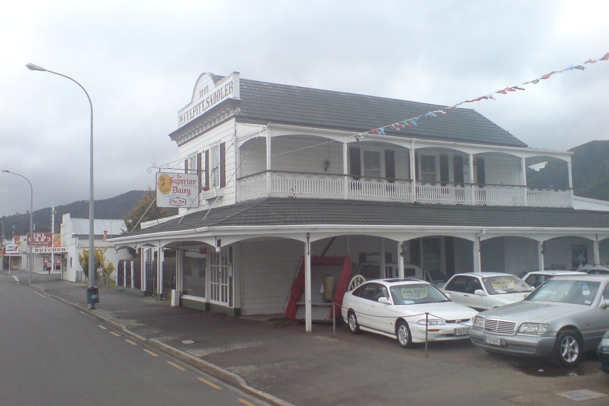 Goldfield-era timber shopfronts on Pollen Street in Grahamstown, Thames